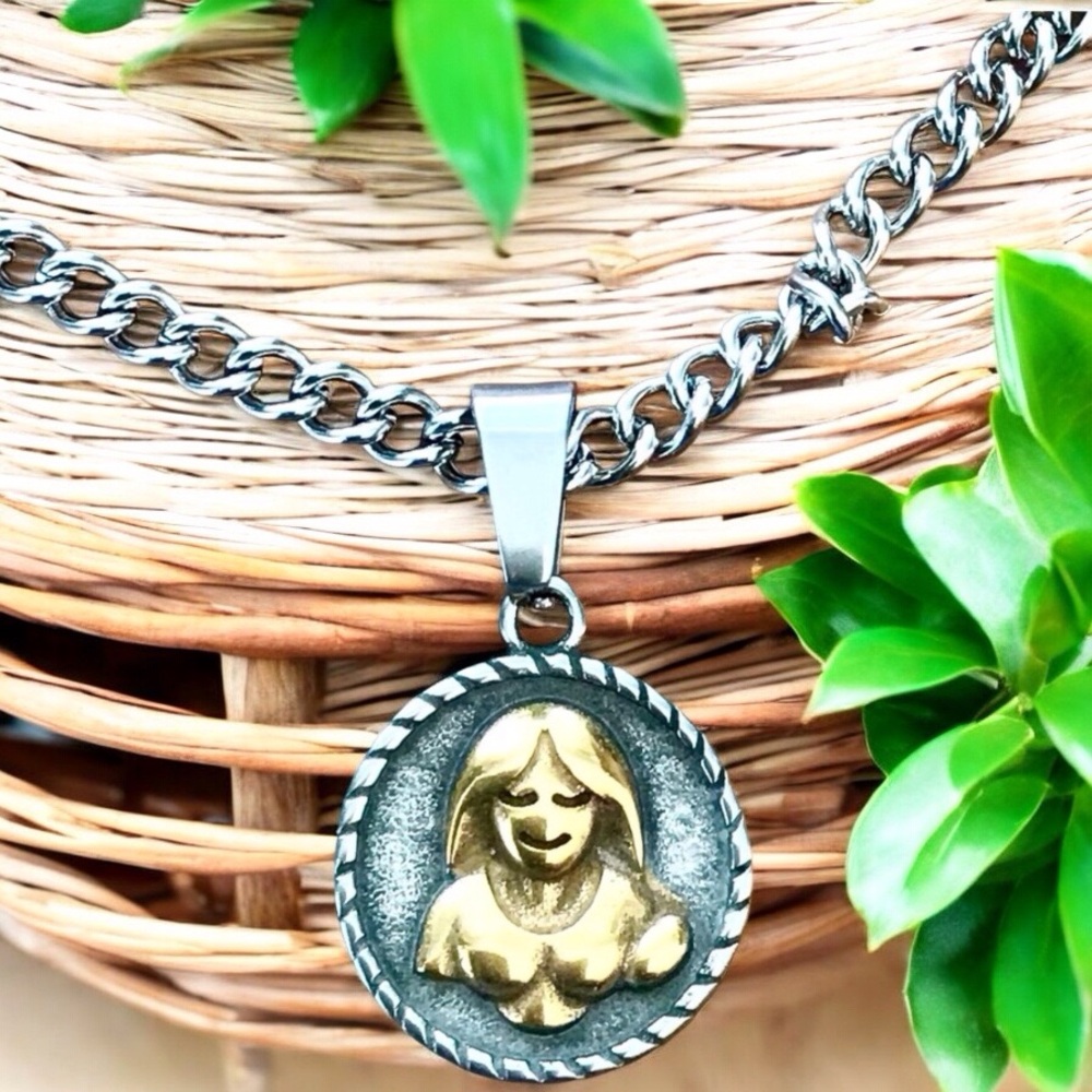 🆕 Virgo Rustic Coin Pendant Necklace Stainless Steel